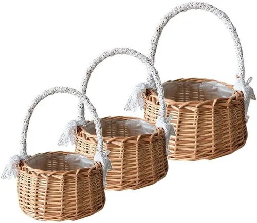 Miniatura 3 de Cesta de flores de mimbre de ratán, cesta tejida a mano de sauce con asa e inserto de plástico, cesta de dulces de huevos para boda, para decoración