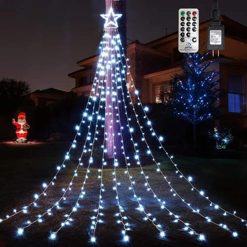 Miniatura 12 de WBao 344 luces LED de Navidad para decoración al aire libre con estrella de 12 pulgadas, luces de Navidad de cascada de 11.9 pies, control remoto, 8