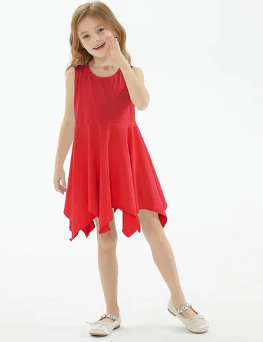Miniatura 4 de Noomelfish Vestido de verano de algodón sin mangas con dobladillo de pañuelo para niñas (3-12 años)