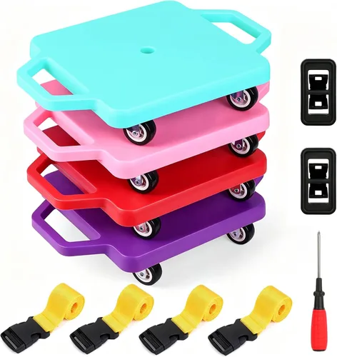 Miniatura 8 de BOBOKA Sports Scooter Board with Handles, Floor Sitting Scooter Board with Non-Marring Plastic Casters for Gym Indoor Outdoor Play, 12 Inches