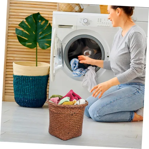 Miniatura 4 de Cabilock Cesta de paja de mimbre para residuos domésticos, perfecta para cocina, sala de estar, oficina