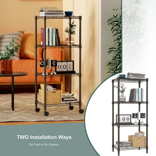 Miniatura 7 de M MZG Estante de alambre de acero resistente ajustable de 1000 libras, con 4 estantes, unidad de almacenamiento ajustable con rueda para cocina