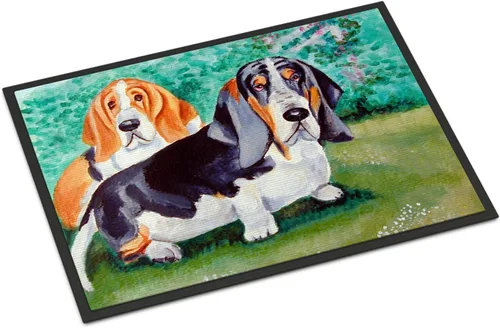 Caroline's Treasures 7061JMAT Basset Hound Double Trouble - Tapete para puerta delantera, 24 x 36 pulgadas, para interiores y exteriores, para