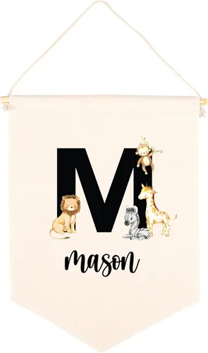Miniatura 15 de Andaz Press Cartel de lienzo colgante – Tapiz de alfabeto y animales para colgar en la pared para bebé niña y niño, decoración de pared de guardería