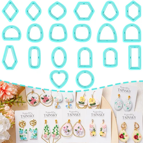 TAINSKY Cortadores de arcilla polimérica – Cortadores de arcilla de marco de 20 formas, cortadores de arcilla polimérica boho para hacer aretes,