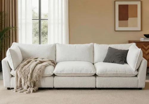 Miniatura 27 de Iroomy Oversized Modular Sectional Sofa, Chenille Cloud Couch, Deep Comfy Seat, 4-Seater Sofas, Couches, Living Room, Beige