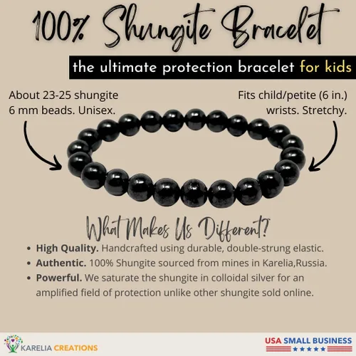 Miniatura 3 de Karelia Creations Pulsera de protección de shungite para niños, idea de graduación 100% auténtica, se adapta a la mayoría de los adolescentes