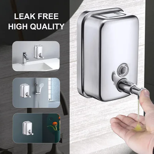 Miniatura 2 de Dispensador de jabón comercial de acero inoxidable con montaje en pared, manual, bomba líquida a prueba de óxido y sin fugas para baño