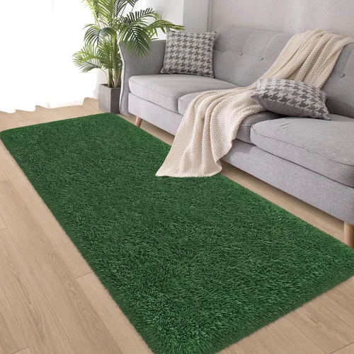 Alfombras verdes para dormitorio de niños: alfombra de pasillo lavable de 2x6, alfombras pequeñas antideslizantes, esponjosas, suaves, peludas,