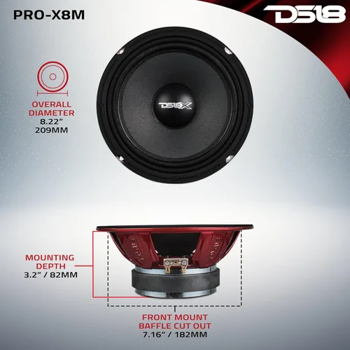 Miniatura 4 de Altavoz DS18 PRO de rango medio, cúpula en compresión de aluminio roja, altavoces de puerta de audio de alta calidad para auto o camión sistema
