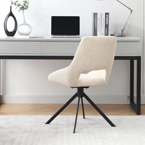 Miniatura 6 de Juego de 1 silla de escritorio moderna de mediados de siglo, sin ruedas, silla de comedor giratoria de tela de lino con patas de metal, silla Beige
