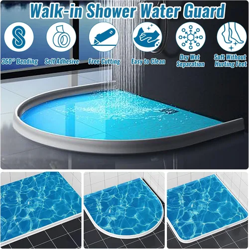 Miniatura 3 de Presa de agua de umbral de ducha de 3 pulgadas de alto, 39 pulgadas de largo, plegable, protector contra salpicaduras de agua de ducha, barrera