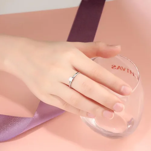 Miniatura 3 de SILBERTALE Anillo de plata de ley 925 con piedra natal pequeña, talla princesa, solitario, anillo de compromiso para mujer, anillo de boda apilable