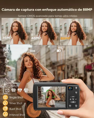 Miniatura 3 de Cámara digital 8K para fotografía, cámara de vlogging WiFi de 88MP para YouTube con doble lente, pantalla táctil, enfoque automático antivibración