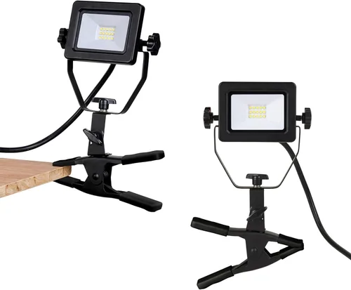 Luz de trabajo LED portátil de 1200 lúmenes con abrazadera, enchufe de 120V CA/60Hz de 5 pies, diseño ligero, adecuada para ubicación húmeda, 10