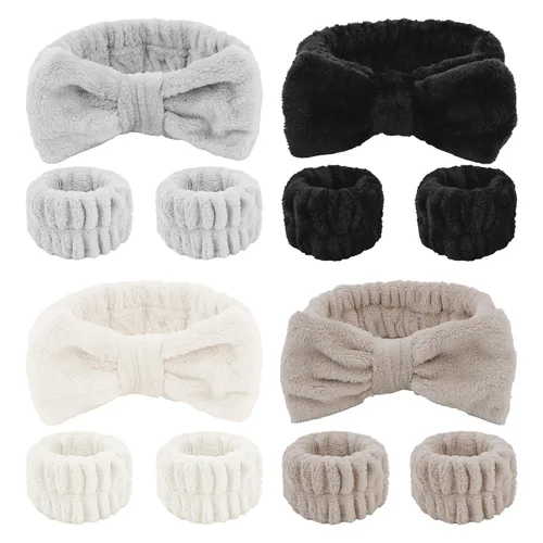 Miniatura 17 de CIEHER 12 PCS Diademas de Maquillaje para Mujeres Muñequeras Bandas de Lavado Scrunchies Puños para Lavar la Cara, Banda de Cabello Suave con Lazo a