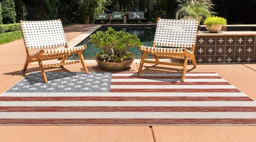 Miniatura 10 de Unique Loom Outdoor Collection Alfombra de área (3' 3' 3' x 5' 3' Rectángulo, Rojo/ Azul)