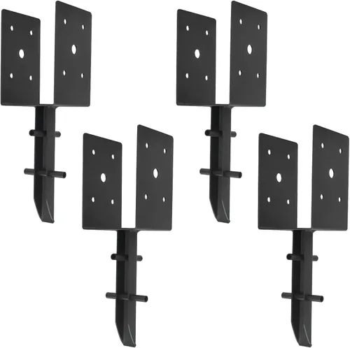 Anclaje de Poste de Concreto 4x4, 4 Piezas (Diámetro Interior 3.6"x3.6") Soporte de Poste de Valla en Forma de U, Estaca de Tierra, Metal Negro con