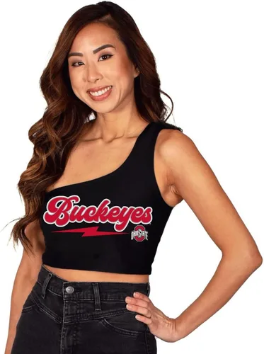Miniatura 22 de Lojobands Camiseta sin mangas de un hombro para mujer, para portón trasero, talla única Miami University Redhawks - Negro