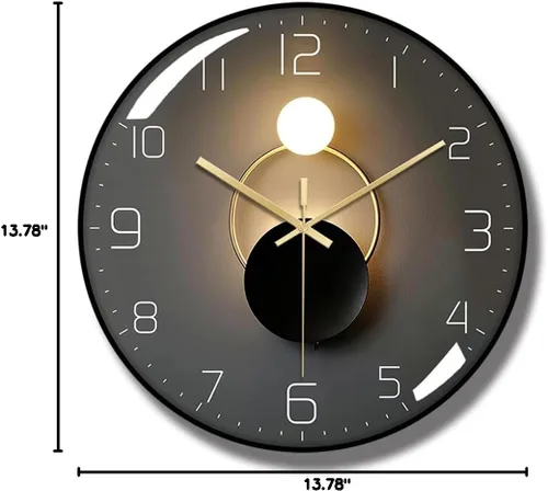 Miniatura 7 de Reloj de pared de PVC de 14 pulgadas Marco estrecho Cubierta de vidrio templado Movimiento silencioso Punteros de metal Estilo simple (negro)