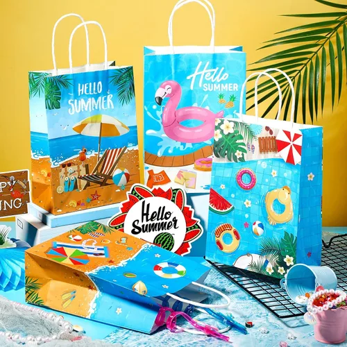 Miniatura 6 de Pajean Bolsas de papel para fiesta en la playa, bolsas de regalo de dulces de piscina de verano para Luau Tropical Beach Party Favores Suministros