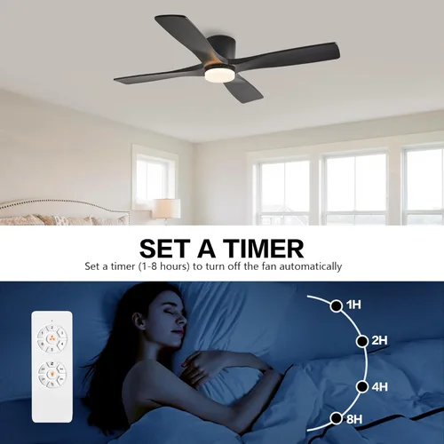 Miniatura 7 de WINGBO - Ventilador de techo de montaje empotrado de 48 pulgadas con DC, luces y control remoto, 4 aspas talladas reversibles de madera, motor DC