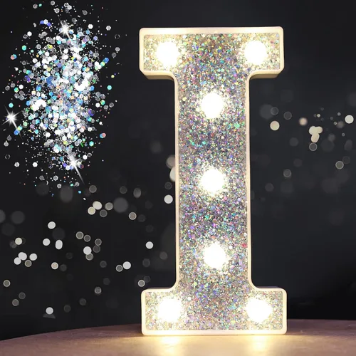 Miniatura 13 de Pooqla - Letras con luces LED para decoraciones de cumpleaños plateadas, letras de marquesina LED para decoración de habitación de adolescentes
