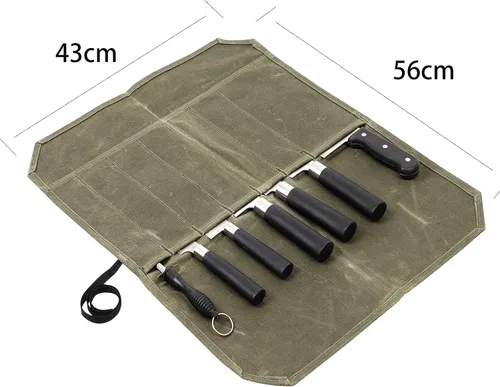 Miniatura 2 de Rollo de cuchillo, bolsa de rollo de cuchillo de chef, estuche de lona encerada para cuchillos con 7 ranuras, envoltura portátil para cuchillos