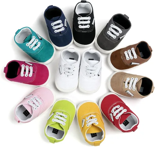 Miniatura 2 de Tenis unisex de lona para bebés y niñas suela de goma suave tobillo alto zapatos de cuna para niños pequeños para primeros caminos