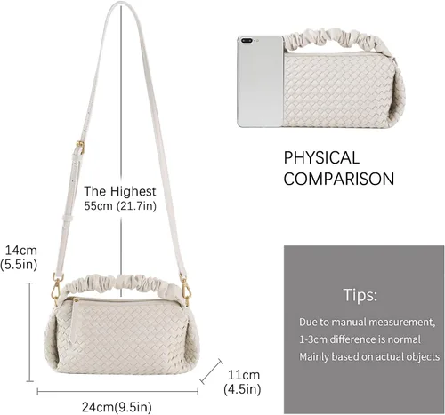 Miniatura 3 de SHARPAD Bolsos de mano tejidos para mujer, bolso cruzado de cuero vegano con correa desmontable, bolso de mano tejido de muñeca