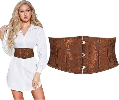 Miniatura 31 de SUOSDEY Cinturón de corsé de jacquard para mujer, corsé pirata steampunk renacentista con cordones y cordones