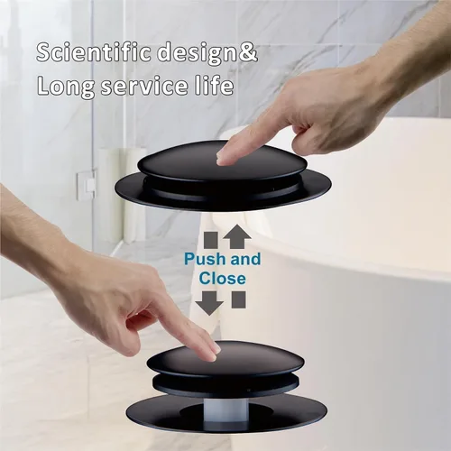 Miniatura 5 de Tapón de Drenaje de Bañera Negro, Welsan Tapón Universal Pop Up de Bañera de Repuesto Tip Toe, Levantar y Girar con Cubierta de Placa Frontal