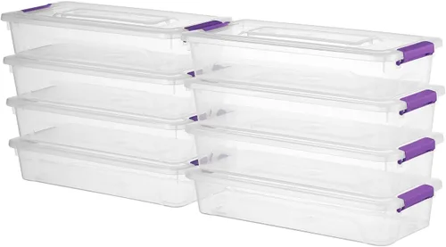 Miniatura 13 de novelinks Contenedores de almacenamiento apilables transparentes con tapa, cajas de almacenamiento de plástico duradero para oficina en casa