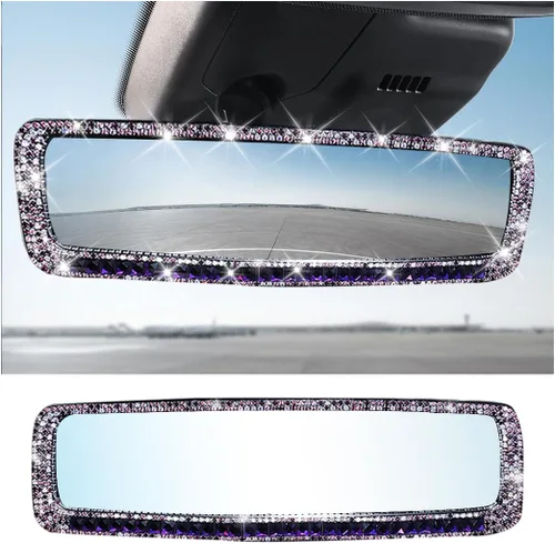 Miniatura 7 de AUCELI Espejo retrovisor para automóvil, espejo retrovisor interior con diamantes de imitación brillantes con vidrio HD, espejo retrovisor con clip
