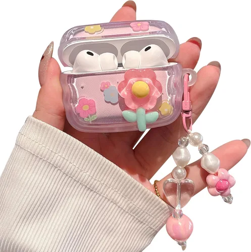 Miniatura 14 de Funda para Airpod Pro 2/1, linda flor 3D con llavero funda protectora de TPU transparente compatible con AirPods Pro de 2ª y 1ª generación, funda