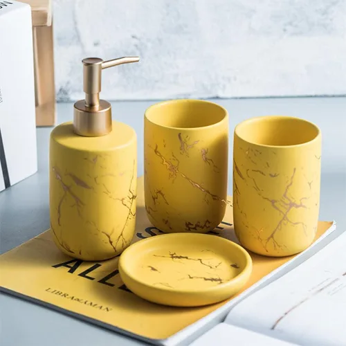 Juego de accesorios de baño, 4 piezas/juego de accesorios de baño de cerámica de lujo, dispensador de jabón/loción, vaso de baño, jabonera para el