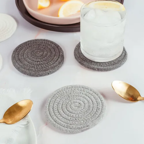 Miniatura 4 de OrganiHaus Juego de 6 posavasos de algodón absorbente, decoración rústica de estilo bohemio para mesa de café y protección de bebidas, posavasos