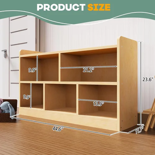 Miniatura 2 de bbgroundgrm Estante Montessori de madera contrachapada de abedul – Armario de almacenamiento de 5 secciones, organizador de 2 estantes para niños
