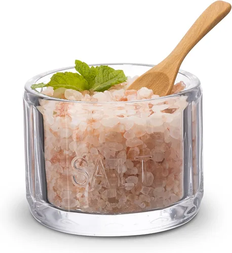 Miniatura 5 de KooK Bodega de sal de cristal, con tapa, vidrio prensado en relieve, recipiente de almacenamiento transparente, para café, azúcar, especias