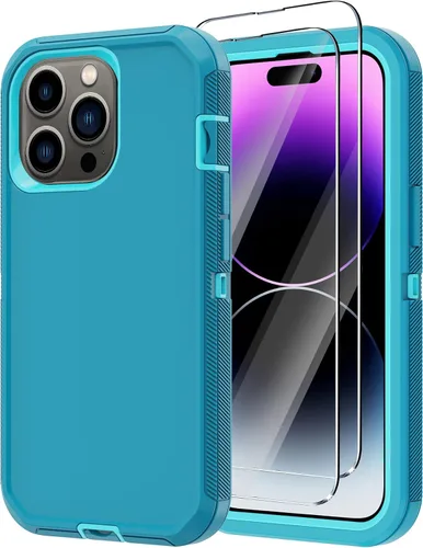 Miniatura 12 de Funda para iPhone 14 Pro con 2 protectores de pantalla, resistente protección contra caídas a prueba de golpes, cuerpo completo, 3 capas, militar