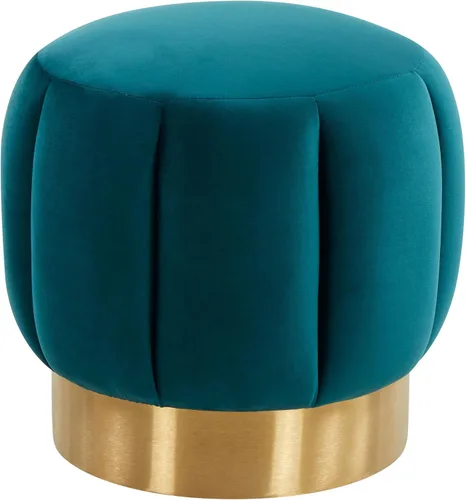 Miniatura 17 de SAFAVIEH Couture Collection Maxine Glam - Otomana redonda tapizada de terciopelo negro/canal dorado para sala de estar, dormitorio, taburete