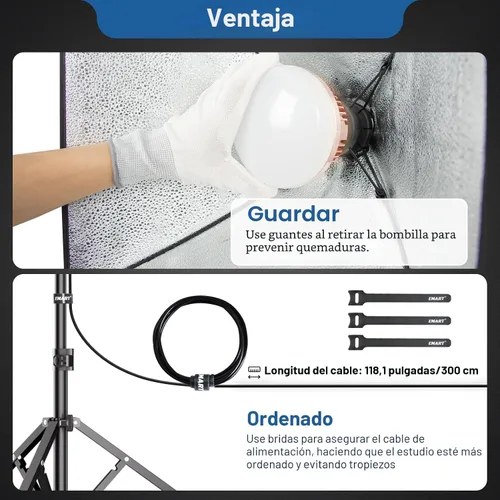 Miniatura 6 de EMART Kit de iluminación Softbox, softbox de 16 x 16 pulgadas, bombillas LED 3000K-6000K 85W con control remoto, trípode de 65 pulgadas, kit