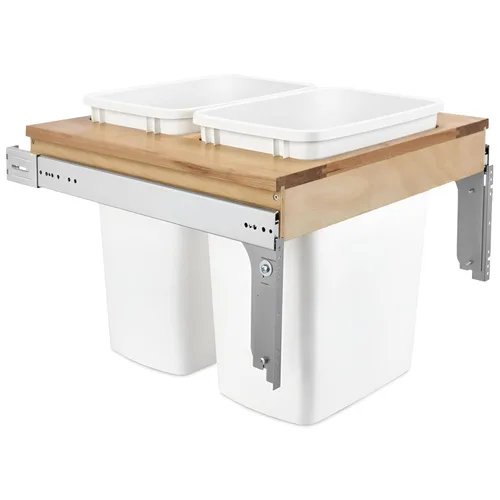 Miniatura 12 de Rev-A-Shelf - 4WCTM-18DM2 - Doble 35 Qt. Montaje superior extraíble de madera y contenedor de desechos para 1-1/2 in, blanco. Gabinete de armazón