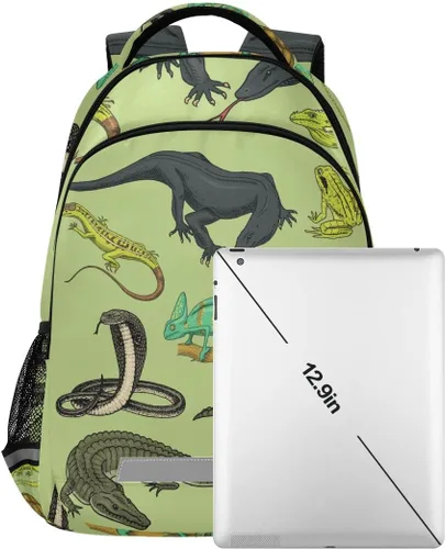 Miniatura 6 de Serpientes Lagarto Camaleón y Tortuga Animal Mochila con rayas reflectantes, mochila escolar para computadora portátil, mochila ligera