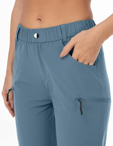 Miniatura 4 de Pantalones de senderismo para mujer, ligeros, para exteriores, estilo capri para atletismo, casual, con UPF 50, bolsillos con cremallera de secado