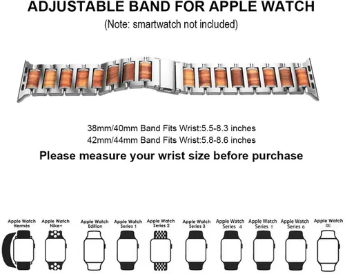 Miniatura 5 de iiteeology Correa compatible con Apple Watch, pulsera de eslabones de madera y acero natural para iWatch Series 1-11 de 1.65" (42mm), 1.61" (41mm)