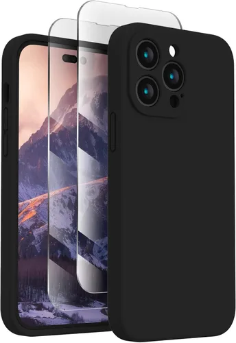FireNova Funda para iPhone 14 Pro, funda de silicona mejorada [protección de cámara] con [2 protectores de pantalla], forro interior de microfibra