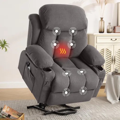 Miniatura 8 de BOSMILLER Silla Reclinable de Elevación Eléctrica para Ancianos con Masaje por Vibración y Calefacción Lumbar, Sofá Individual Eléctrico de Gran