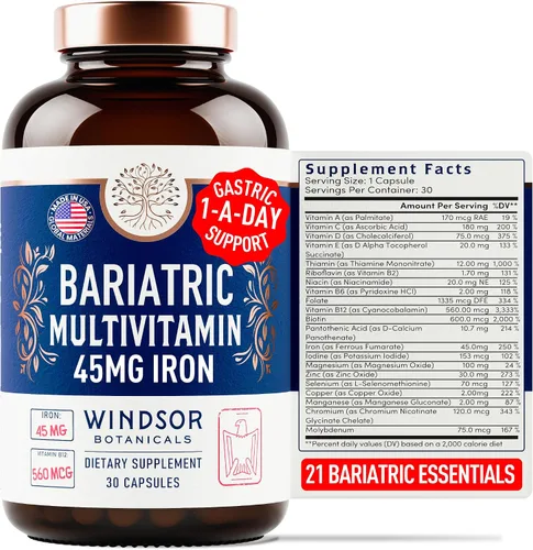 Bariatric Multivitamínico con hierro, 45 mg de hierro una vez al día, 21 vitaminas esenciales, vitaminas bariátricas fáciles de tragar para mujeres