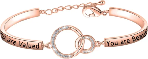 LQRI Inspirational Jewelry - Pulsera de mantra motivacional con texto en inglés You Are Loved You Are Valued You Are Beautiful Self Esteem Daughter